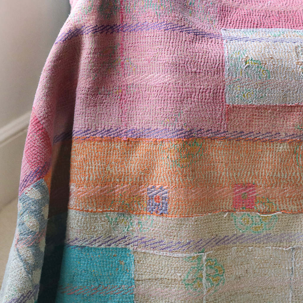 Treena Kantha, Indian hand block print fabric. Block print fabric, vintage kantha, vintage textiles, indian textiles, Indian kantha, shenouk, Bengali blankets