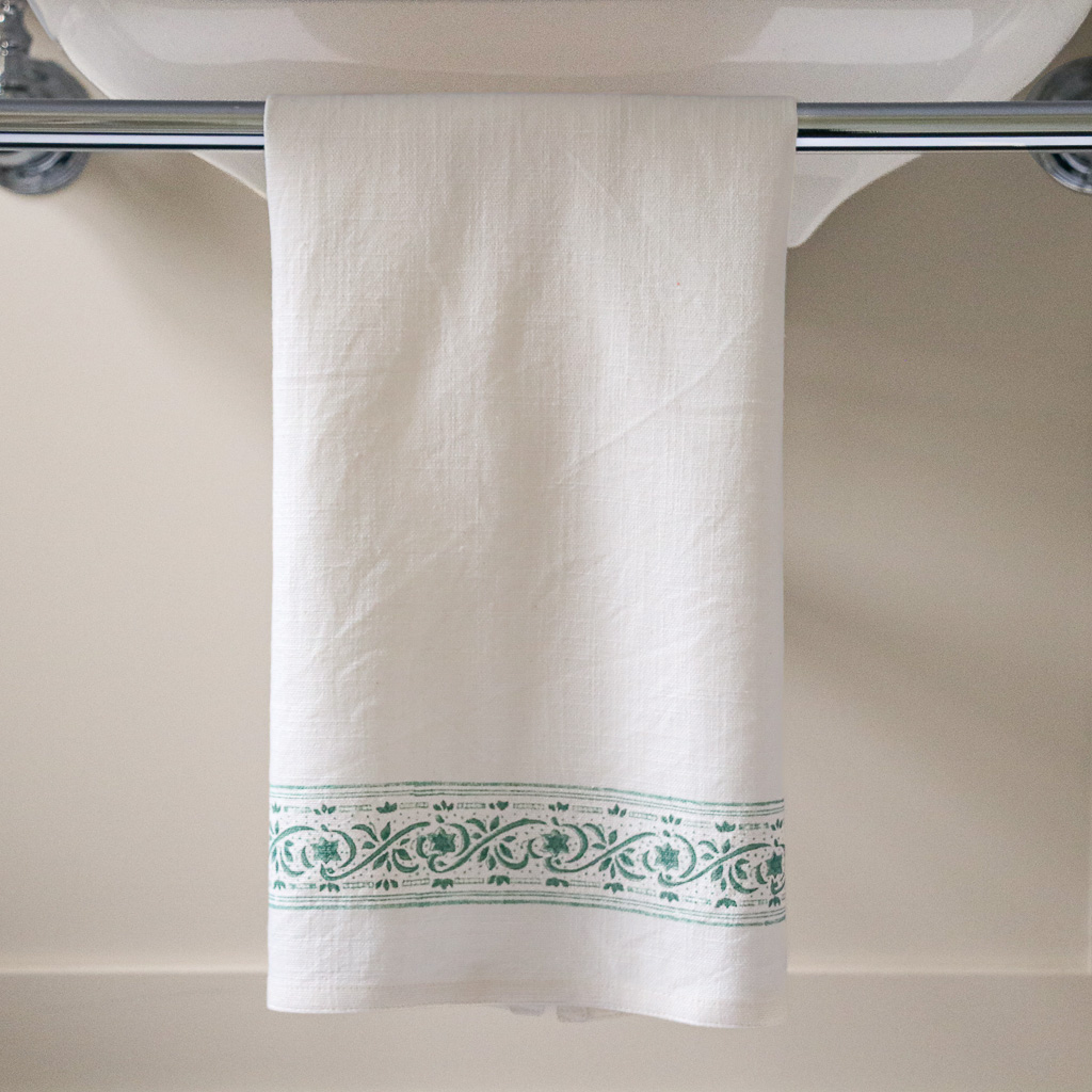 Adelaide Border Hand Towel in Peacock, indian block print, block print tissue hand towels, block print fabrics, block print home accessories, Hand Towels
