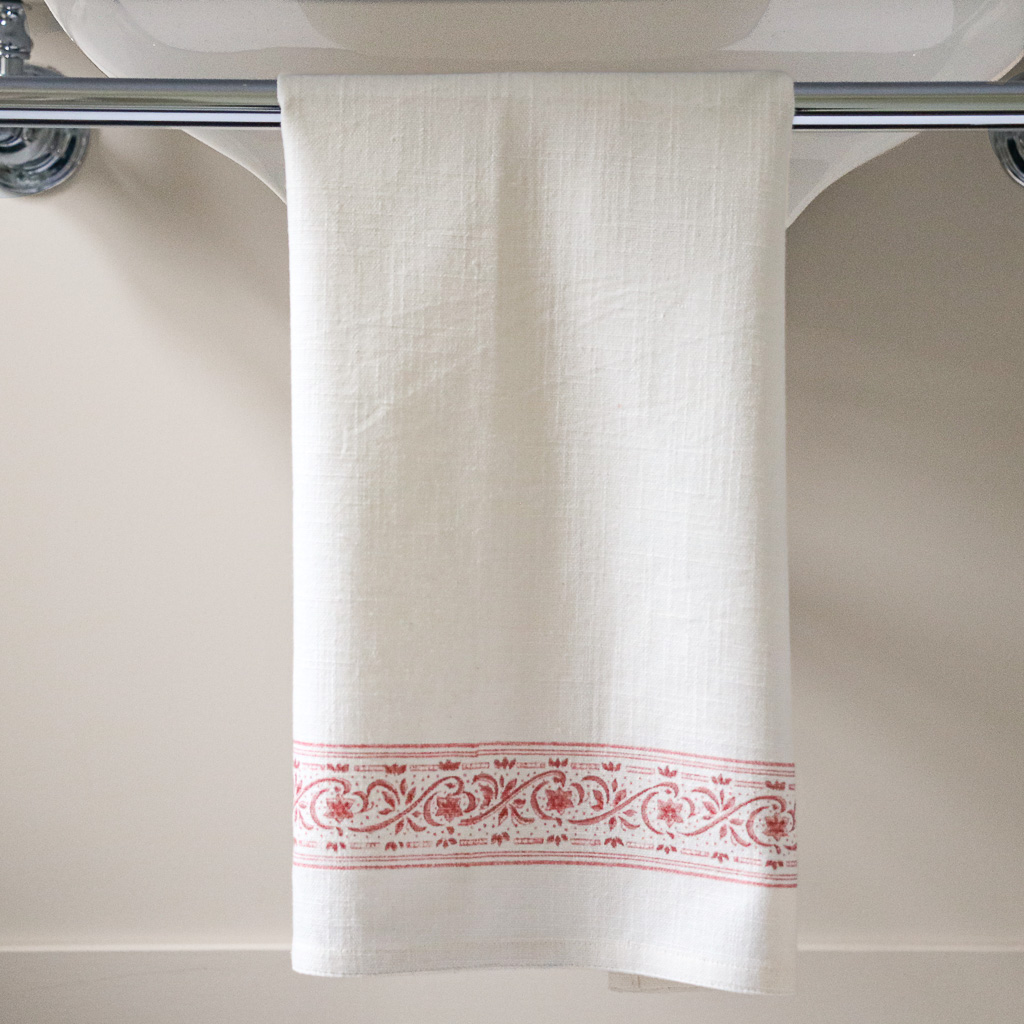 Adelaide Border Hand Towel in Raspberry, indian block print, block print tissue hand towels, block print fabrics, block print home accessories, Hand Towels