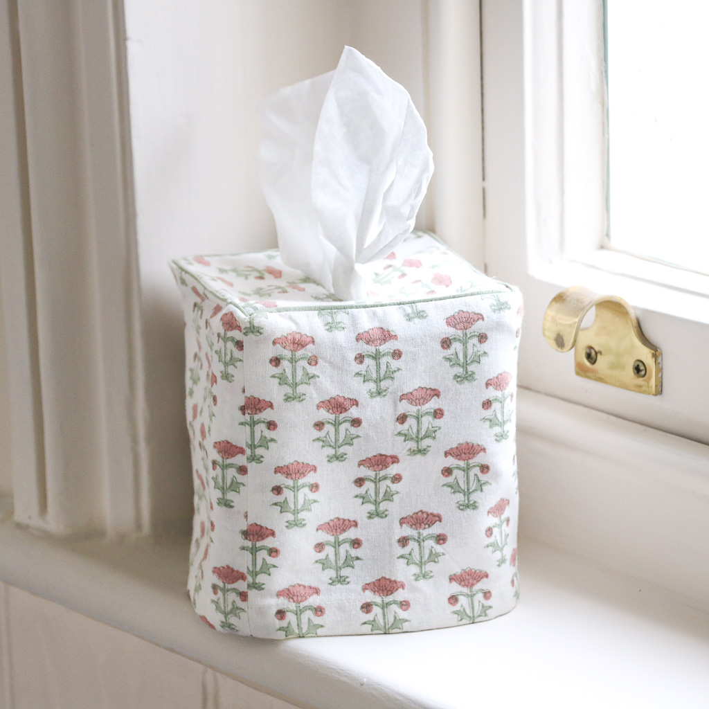 Bitta Tissue Box Cover in Dark Dusty Rose & Thyme, indian block print, block print tissue box covers, block print home accessories, tissue box covers, indian block print textiles