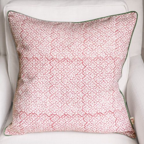 Hazel Cushion in Dusty Rose & Sage, shenouk, block print cushions, indian block print, indian block print fabric, linen block print, linen cushions, indian textiles, indian block print cushions, linen cushions