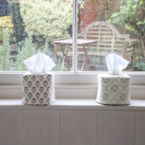 Bitta Tissue Box Cover in Dark Dusty Rose & Thyme, Tashi Tissue Box Cover in Thyme, indian block print, block print tissue box covers, block print home accessories, tissue box covers, indian block print textiles