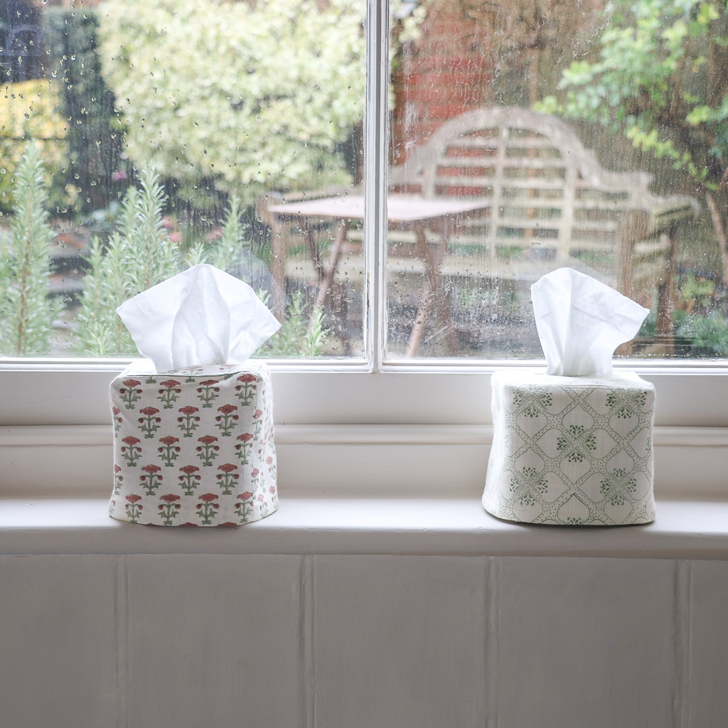 Bitta Tissue Box Cover in Dark Dusty Rose & Thyme, Tashi Tissue Box Cover in Thyme, indian block print, block print tissue box covers, block print home accessories, tissue box covers, indian block print textiles