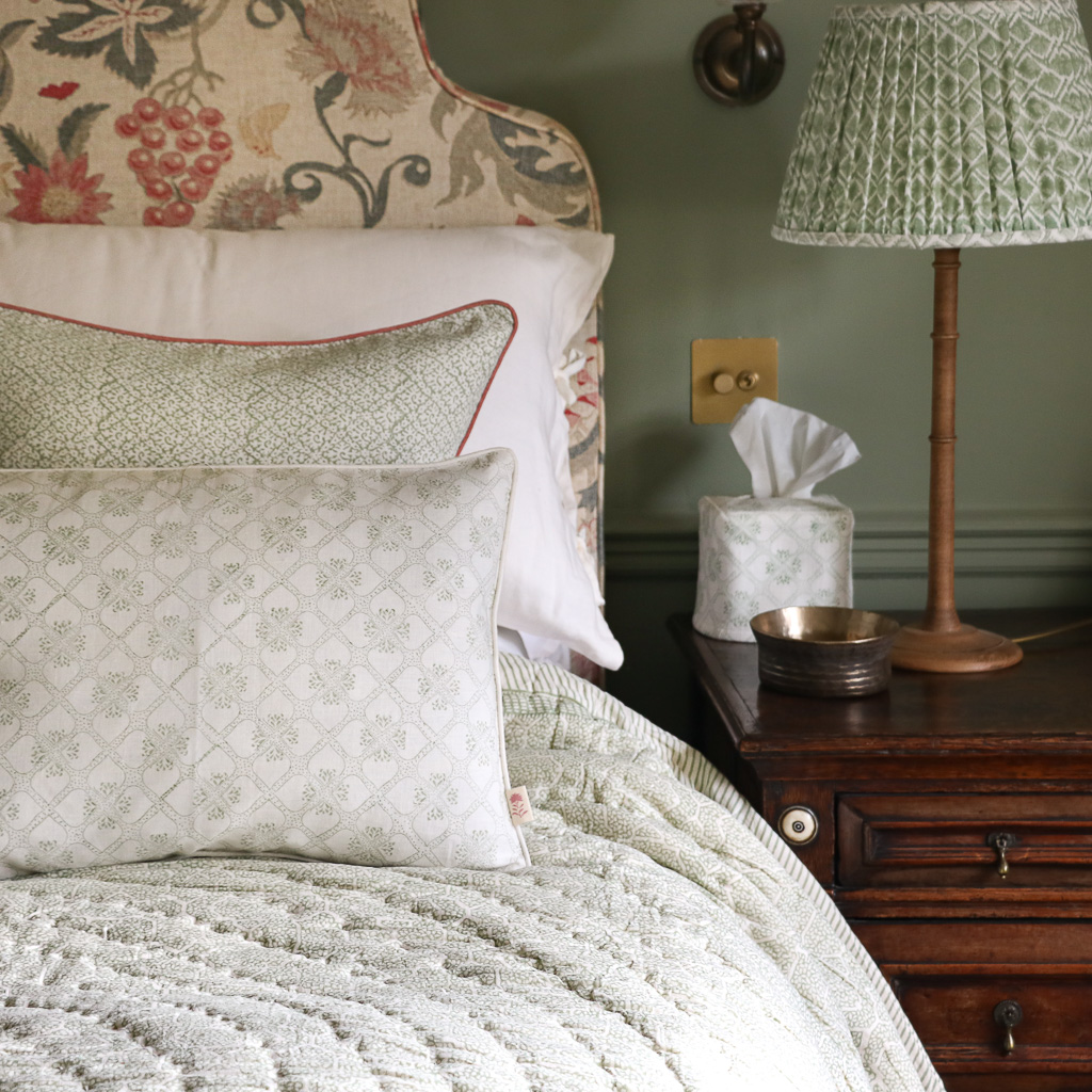 Tashi Cushion in Thyme, Kiki & Gauntess Quilt in Sage, Hazel Cushion in Sage, shenouk, block print cushions, indian block print, indian block print fabric, linen block print, linen cushions, indian textiles, indian block print cushions, linen cushions, block print quilts, block print bedding Tashi Cushion in Thyme, Kiki & Gauntess Quilt in Sage, Hazel Cushion in Sage, shenouk, block print cushions, indian block print, indian block print fabric, linen block print, linen cushions, indian textiles, indian block print cushions, linen cushions, block print quilts, block print bedding