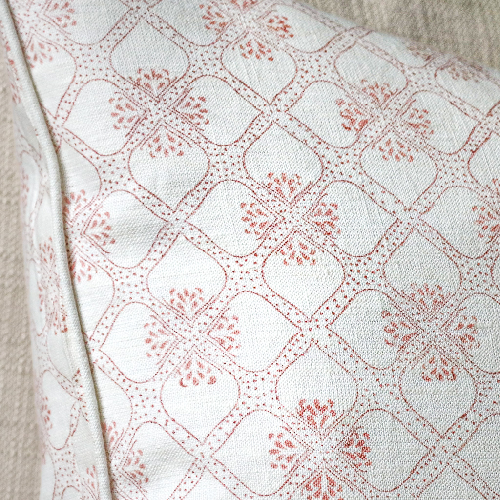 Tashi Cushion in Raspberry, shenouk, block print cushions, indian block print, indian block print fabric, linen block print, linen cushions, indian textiles, indian block print cushions, linen cushions