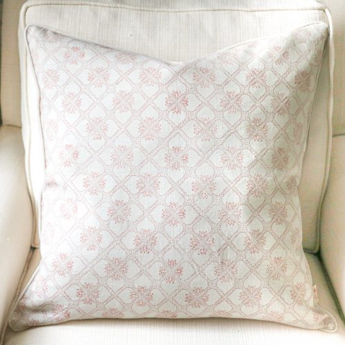 Tashi Cushion in Raspberry, shenouk, block print cushions, indian block print, indian block print fabric, linen block print, linen cushions, indian textiles, indian block print cushions, linen cushions