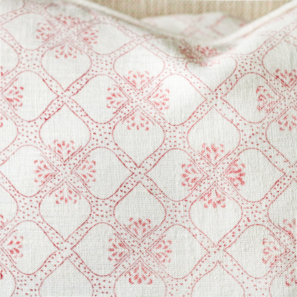 Tashi Cushion in Raspberry, shenouk, block print cushions, indian block print, indian block print fabric, linen block print, linen cushions, indian textiles, indian block print cushions, linen cushions