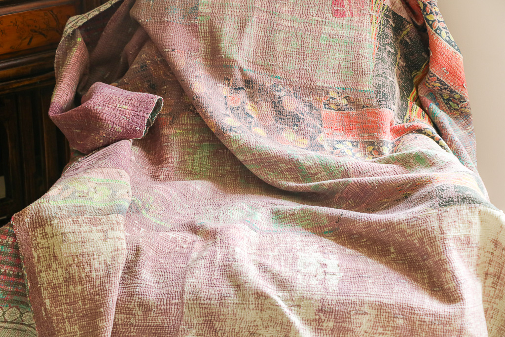 kantha, vintage kantha, shenouk, indian block print, indian block print fabrics
