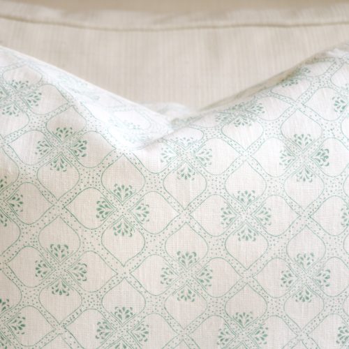 Tashi Cushion in Peacock, shenouk, block print cushions, indian block print, indian block print fabric, linen block print, linen cushions, indian textiles, indian block print cushions, linen cushions
