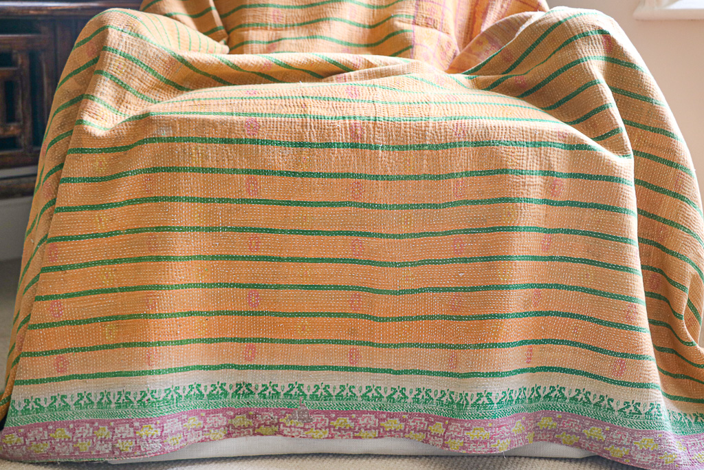 Deeni Kantha, Indian hand block print fabric. Block print fabric, vintage kantha, vintage textiles, indian textiles, Indian kantha, shenouk, Bengali blankets