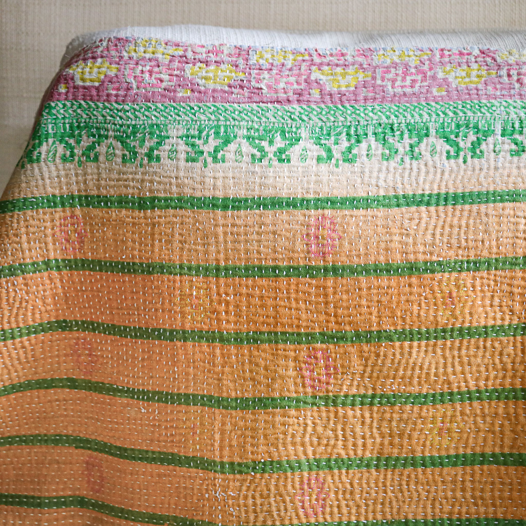 Deeni Kantha, Indian hand block print fabric. Block print fabric, vintage kantha, vintage textiles, indian textiles, Indian kantha, shenouk, Bengali blankets
