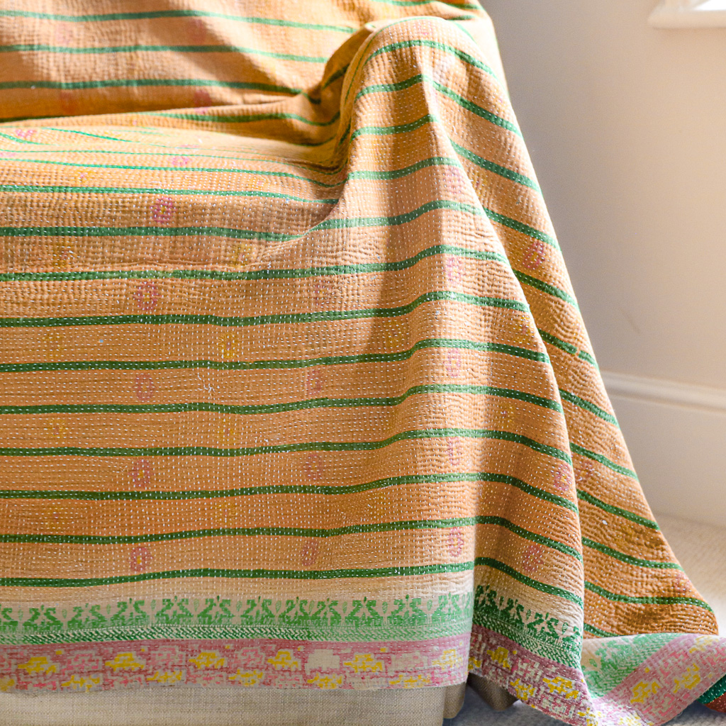 Deeni Kantha, Indian hand block print fabric. Block print fabric, vintage kantha, vintage textiles, indian textiles, Indian kantha, shenouk, Bengali blankets