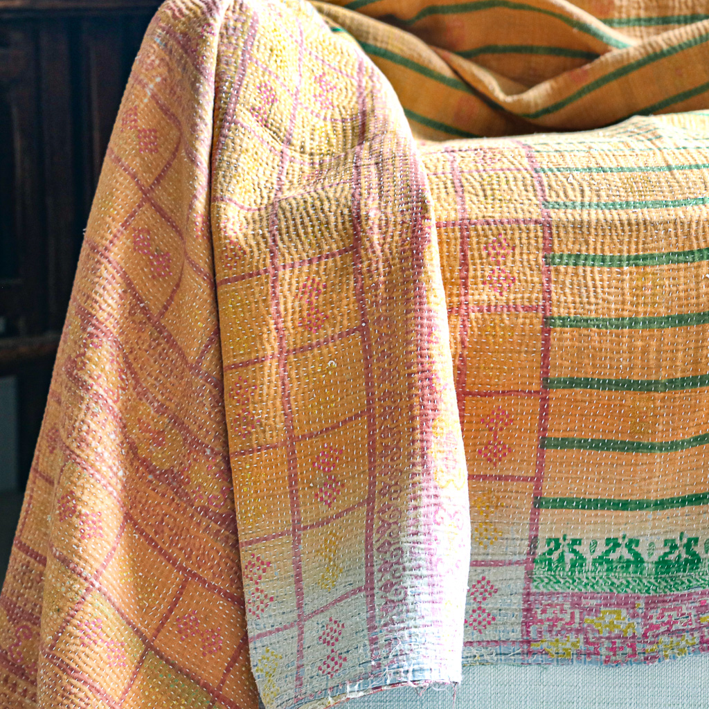 Deeni Kantha, Indian hand block print fabric. Block print fabric, vintage kantha, vintage textiles, indian textiles, Indian kantha, shenouk, Bengali blankets