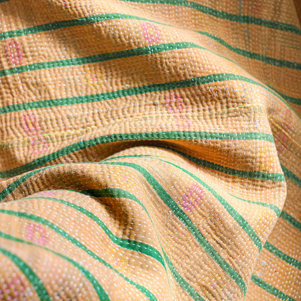 Deeni Kantha, Indian hand block print fabric. Block print fabric, vintage kantha, vintage textiles, indian textiles, Indian kantha, shenouk, Bengali blankets