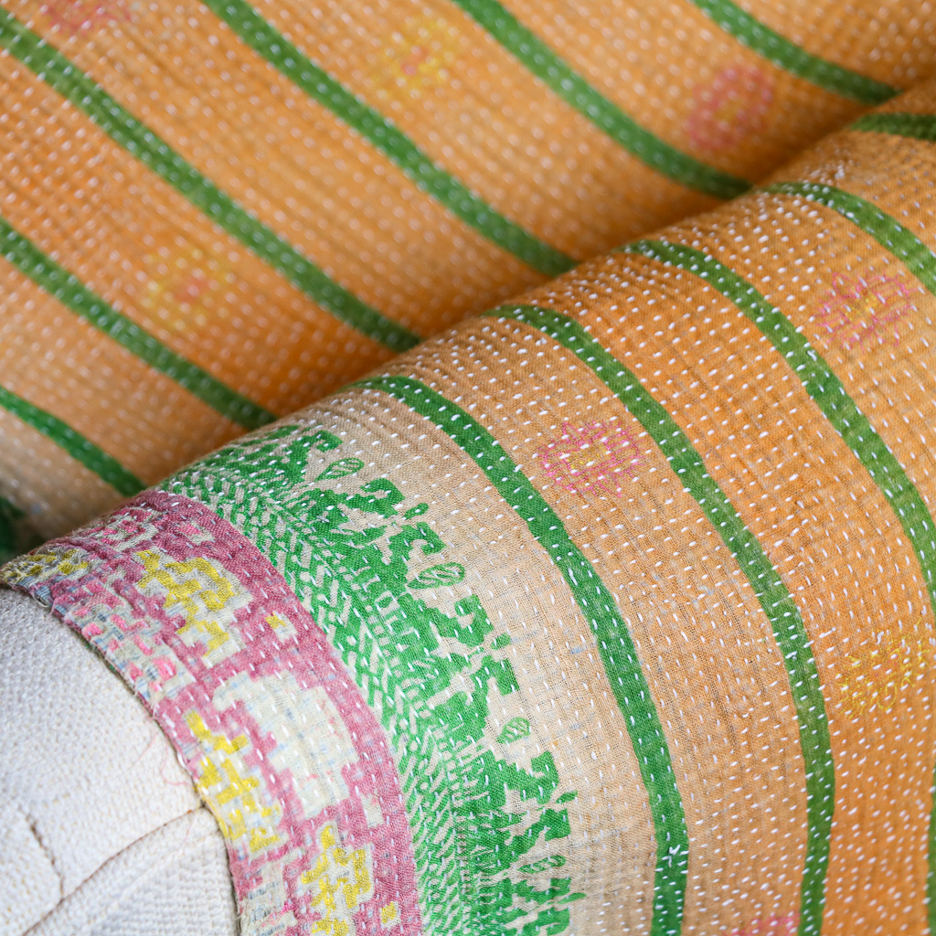 Deeni Kantha, Indian hand block print fabric. Block print fabric, vintage kantha, vintage textiles, indian textiles, Indian kantha, shenouk, Bengali blankets