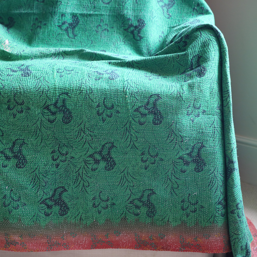 Deeni Kantha, Indian hand block print fabric. Block print fabric, vintage kantha, vintage textiles, indian textiles, Indian kantha, shenouk, Bengali blankets