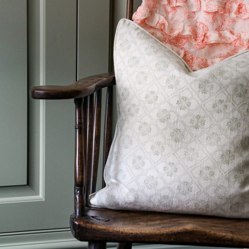Tashi Cushion in Thyme, shenouk, block print cushions, indian block print, indian block print fabric, linen block print, linen cushions, indian textiles, indian block print cushions, linen cushions