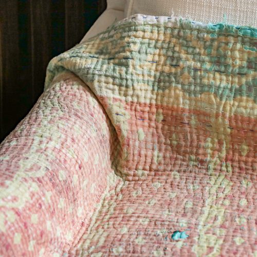 Minky Kantha, Indian hand block print fabric. Block print fabric, vintage kantha, vintage textiles, indian textiles, Indian kantha, shenouk, Bengali blankets