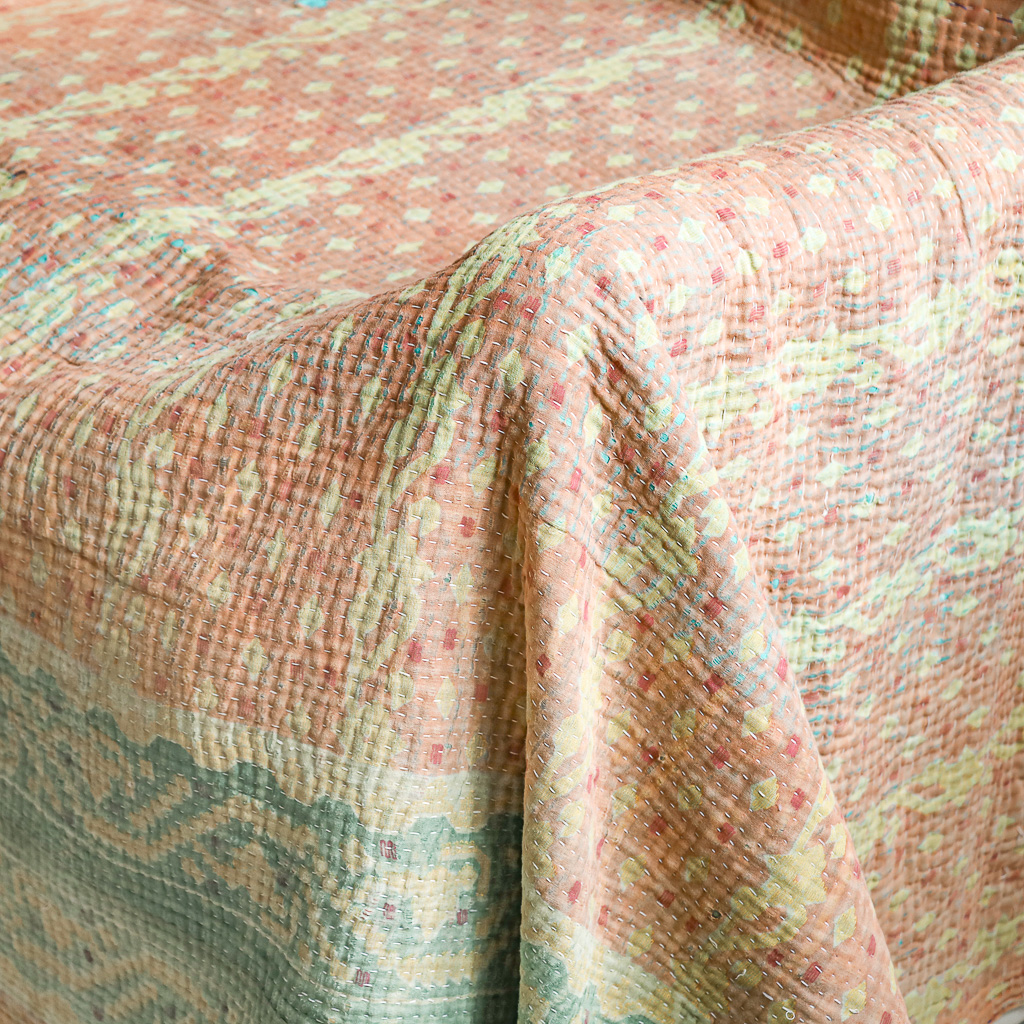 Minky Kantha, Indian hand block print fabric. Block print fabric, vintage kantha, vintage textiles, indian textiles, Indian kantha, shenouk, Bengali blankets