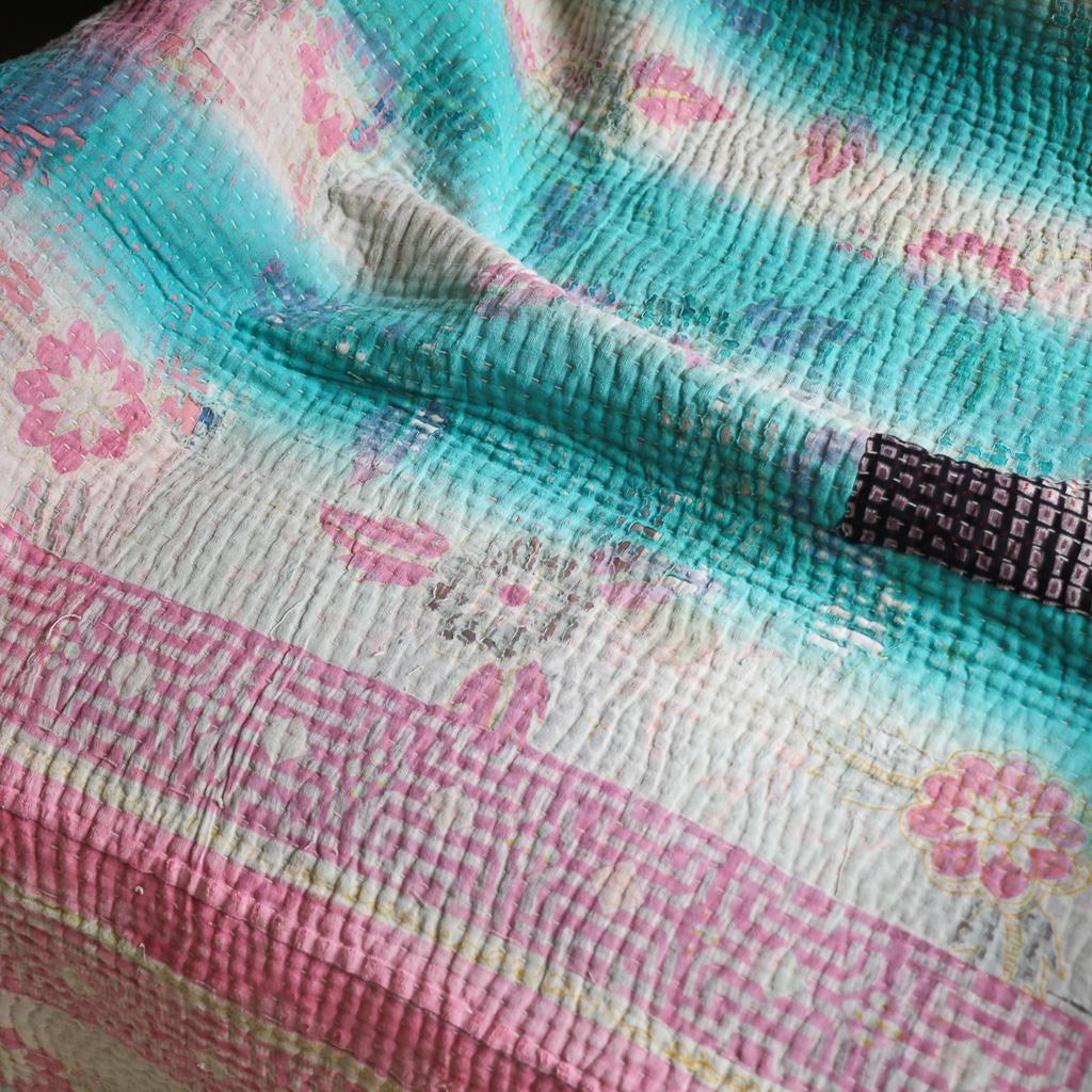 Minky Kantha, Indian hand block print fabric. Block print fabric, vintage kantha, vintage textiles, indian textiles, Indian kantha, shenouk, Bengali blankets
