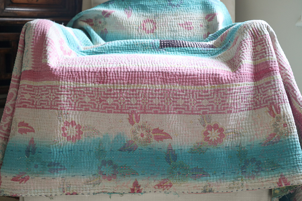 Minky Kantha, Indian hand block print fabric. Block print fabric, vintage kantha, vintage textiles, indian textiles, Indian kantha, shenouk, Bengali blankets