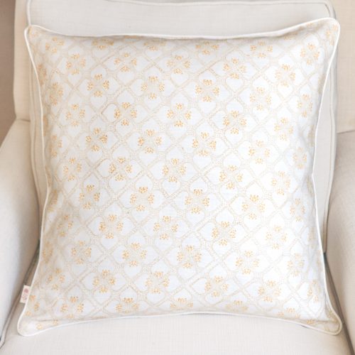 Tashi Cushion in Daffodil, shenouk, block print cushions, indian block print, indian block print fabric, linen block print, linen cushions, indian textiles, indian block print cushions, linen cushions