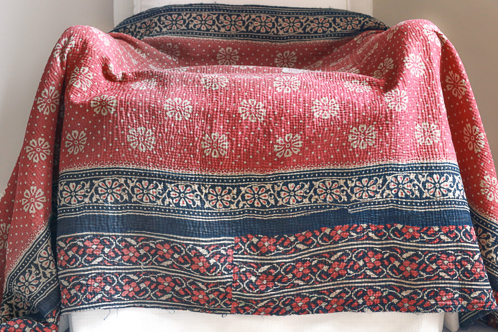Shruti Kantha, Indian hand block print fabric. Block print fabric, vintage kantha, vintage textiles, indian textiles, Indian kantha, shenouk, Bengali blankets