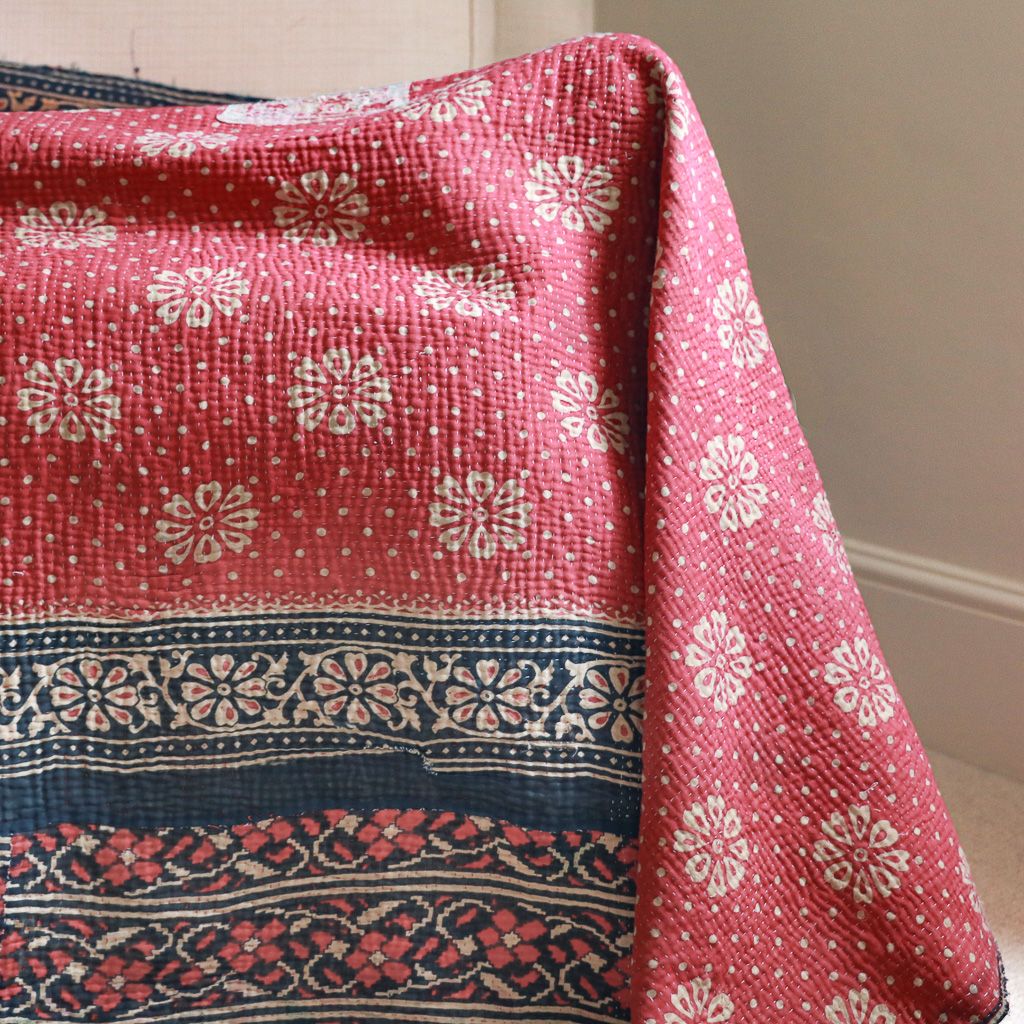 Shruti Kantha, Indian hand block print fabric. Block print fabric, vintage kantha, vintage textiles, indian textiles, Indian kantha, shenouk, Bengali blankets