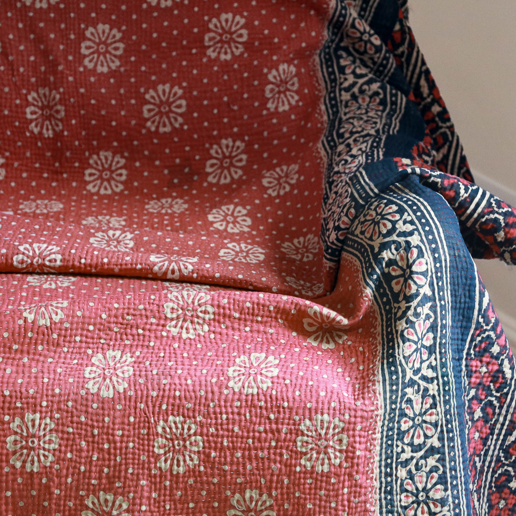 Shruti Kantha, Indian hand block print fabric. Block print fabric, vintage kantha, vintage textiles, indian textiles, Indian kantha, shenouk, Bengali blankets