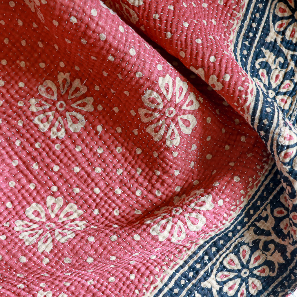 Shruti Kantha, Indian hand block print fabric. Block print fabric, vintage kantha, vintage textiles, indian textiles, Indian kantha, shenouk, Bengali blankets