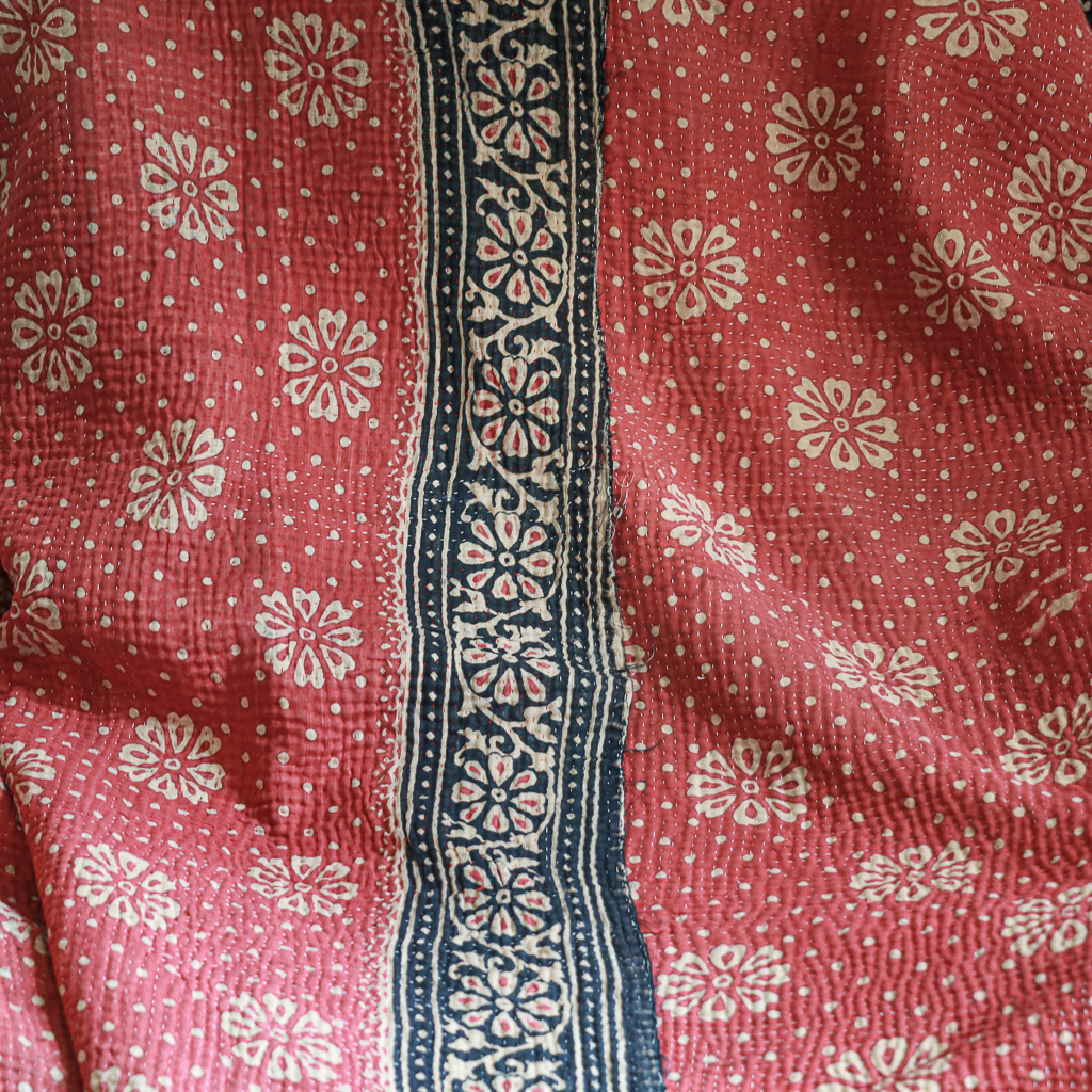Shruti Kantha, Indian hand block print fabric. Block print fabric, vintage kantha, vintage textiles, indian textiles, Indian kantha, shenouk, Bengali blankets
