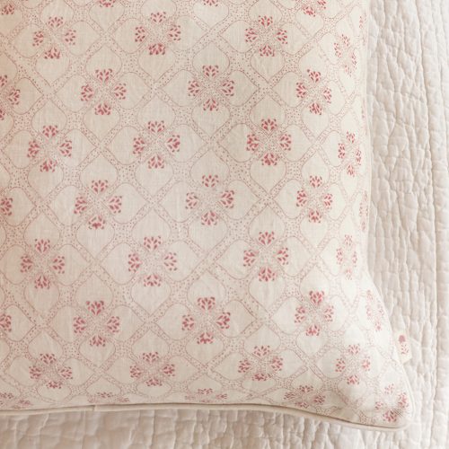 Tashi Cushion in Raspberry, shenouk, block print cushions, indian block print, indian block print fabric, linen block print, linen cushions, indian textiles, indian block print cushions, linen cushions