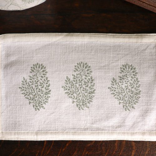 Mira Accent Mat in Thyme, Block print fabrics, block print home accessories, block print bedroom accessories, indian block print, shenouk, indian block print textiles