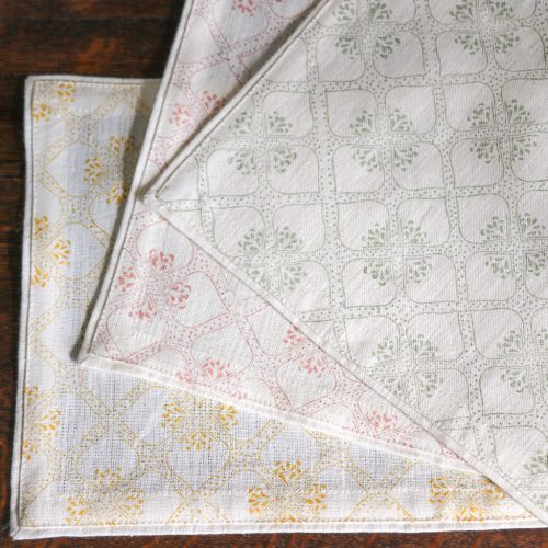 Mira Accent Mat in Dusty Rose, Thyme & Daffodil, Block print fabrics, block print home accessories, block print bedroom accessories, indian block print, shenouk, indian block print textiles