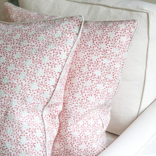 Stina Cushion in Berry & Sage, shenouk, block print cushions, indian block print, indian block print fabric, linen block print, linen cushions, indian textiles, indian block print cushions, linen cushions