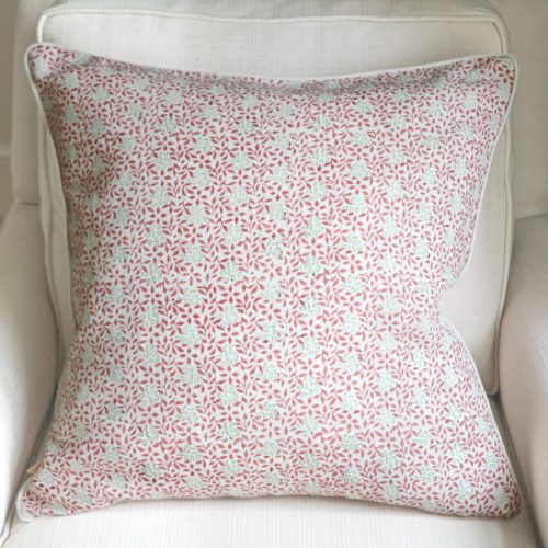 Stina Cushion in Berry & Sage, shenouk, block print cushions, indian block print, indian block print fabric, linen block print, linen cushions, indian textiles, indian block print cushions, linen cushions