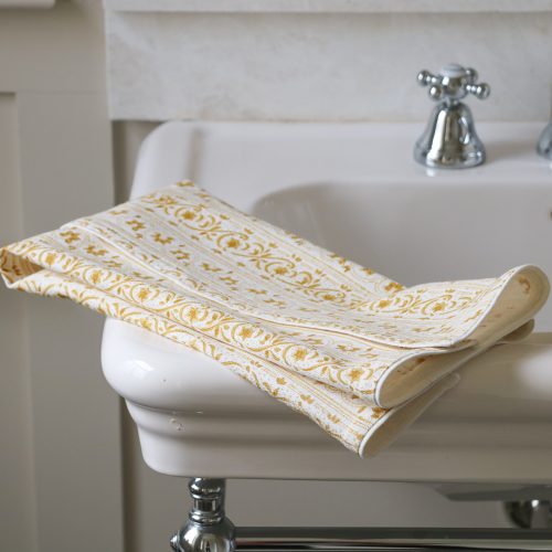 Adelaide Hand Towel in Daffodil, block print textiles, indian block print textiles, block print hand towels, block print tea towels, shenouk, block print home accessories, hand towels, yellow hand towels