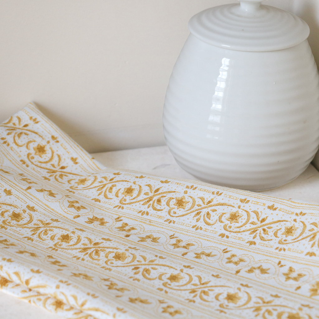 Adelaide Hand Towel in Daffodil, block print textiles, indian block print textiles, block print hand towels, block print tea towels, shenouk, block print home accessories, hand towels, yellow hand towels