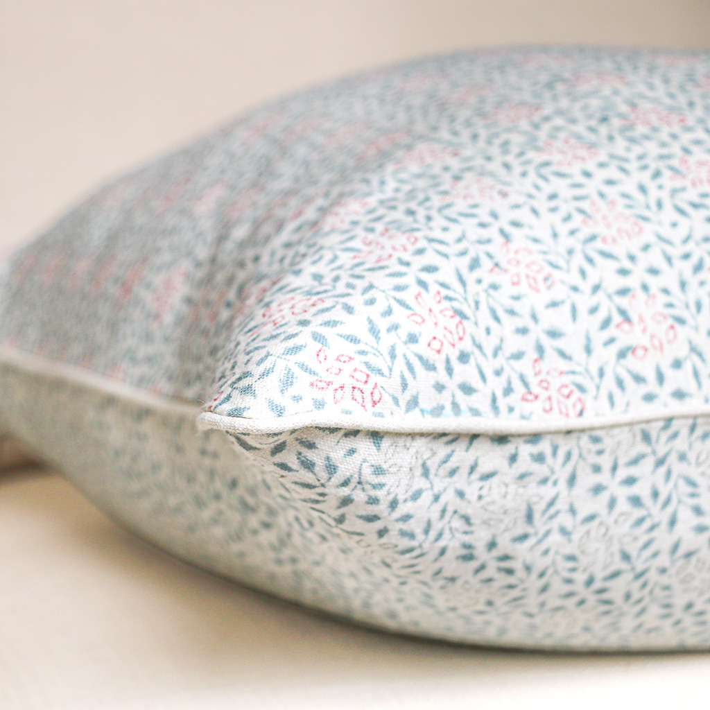 Stina Cushion in Denim & Berry shenouk, block print cushions, indian block print, indian block print fabric, linen block print, linen cushions, indian textiles, indian block print cushions, linen cushions