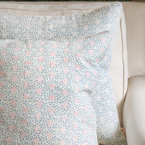 Stina Cushion in Denim & Berry shenouk, block print cushions, indian block print, indian block print fabric, linen block print, linen cushions, indian textiles, indian block print cushions, linen cushions