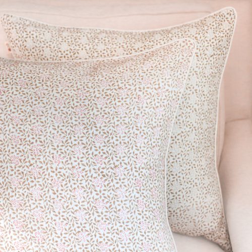 Stina Cushion in Khaki & Dusty Rose shenouk, block print cushions, indian block print, indian block print fabric, linen block print, linen cushions, indian textiles, indian block print cushions, linen cushions