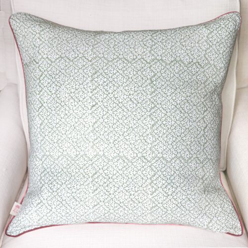 Hazel Cushion in Sage & Dusty Rose, shenouk, block print cushions, indian block print, indian block print fabric, linen block print, linen cushions, indian textiles, indian block print cushions, linen cushions