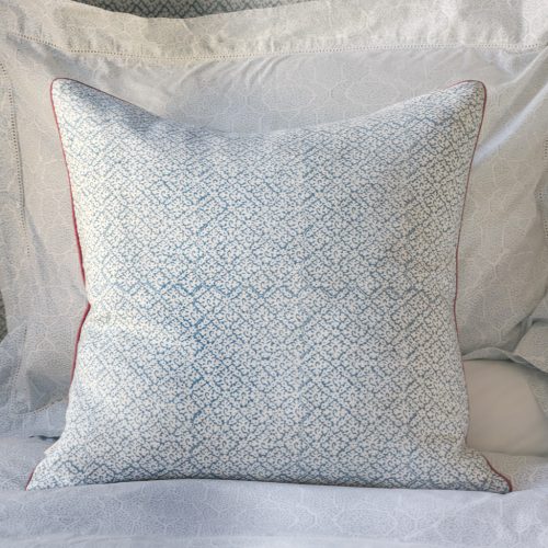 Hazel Cushion in Swedish Blue & Berry, shenouk, block print cushions, indian block print, indian block print fabric, linen block print, linen cushions, indian textiles