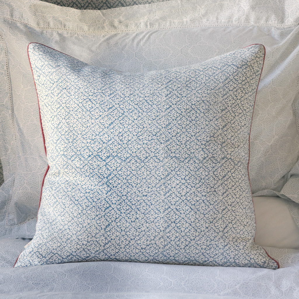 Hazel Cushion in Swedish Blue & Berry, shenouk, block print cushions, indian block print, indian block print fabric, linen block print, linen cushions, indian textiles Hazel Cushion in Swedish Blue & Berry, shenouk, block print cushions, indian block print, indian block print fabric, linen block print, linen cushions, indian textiles