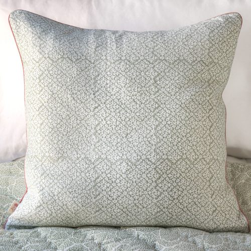 Hazel Cushion in Sage & Dusty Rose, shenouk, block print cushions, indian block print, indian block print fabric, linen block print, linen cushions, indian textiles, indian block print cushions, linen cushions
