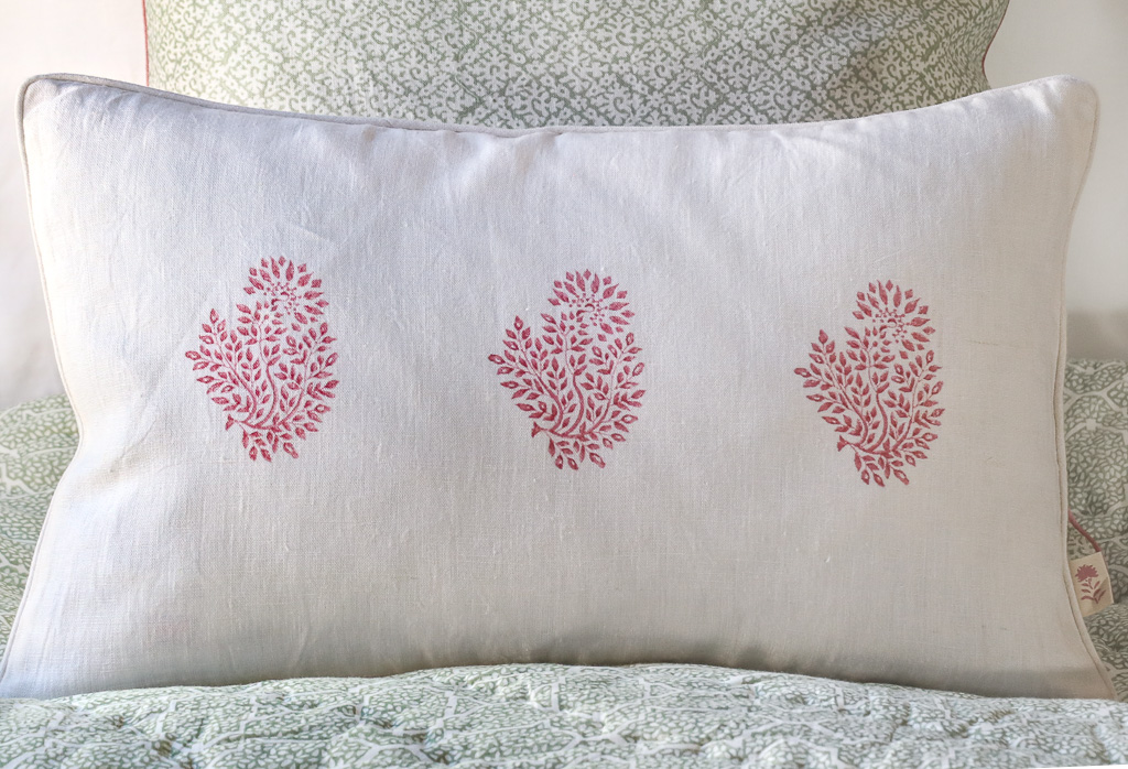 Mira Cushion in Dark Dusty Pink, shenouk, block print cushions, indian block print, indian block print fabric, linen block print, linen cushions, indian textiles, indian block print cushions, linen cushions