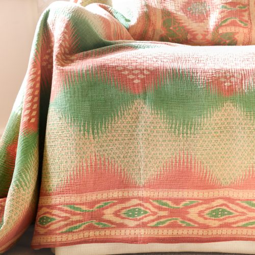 Fern Kantha, Indian hand block print fabric. Block print fabric, vintage kantha, vintage textiles, indian textiles, Indian kantha, shenouk, Bengali blankets