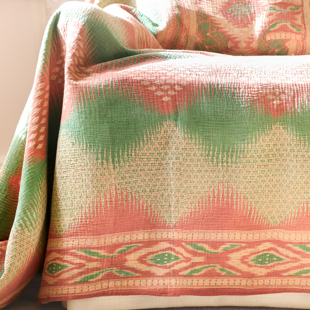 Fern Kantha, Indian hand block print fabric. Block print fabric, vintage kantha, vintage textiles, indian textiles, Indian kantha, shenouk, Bengali blankets