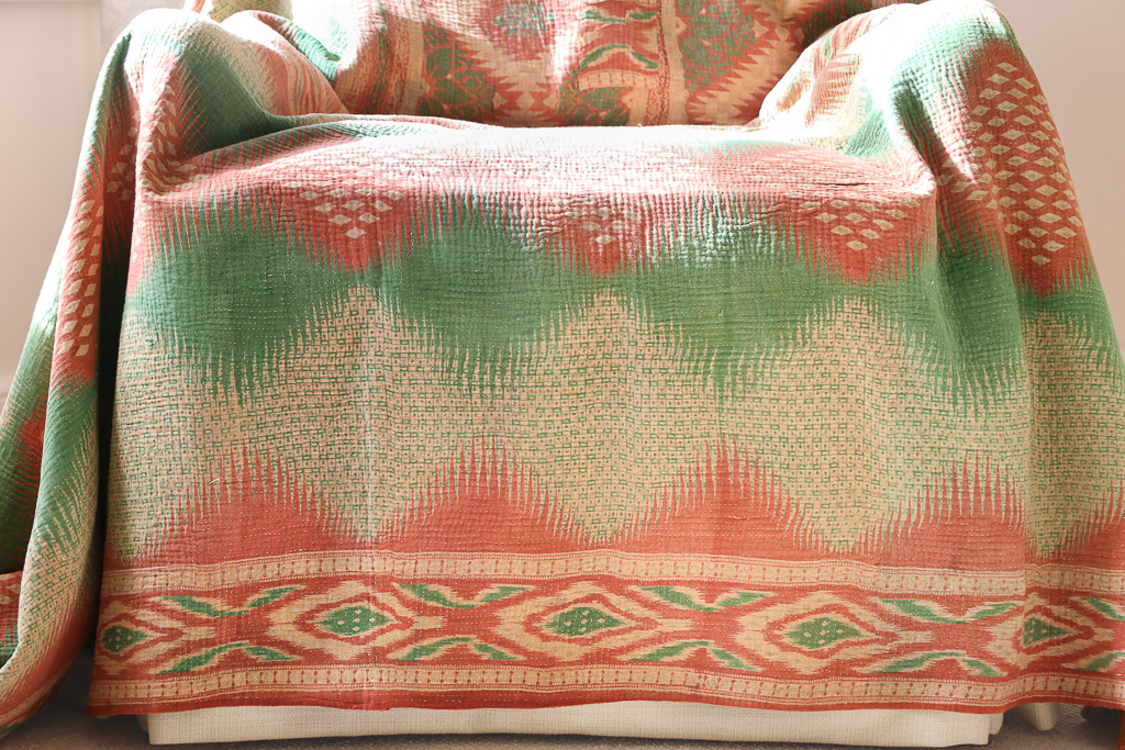 Fern Kantha, Indian hand block print fabric. Block print fabric, vintage kantha, vintage textiles, indian textiles, Indian kantha, shenouk, Bengali blankets