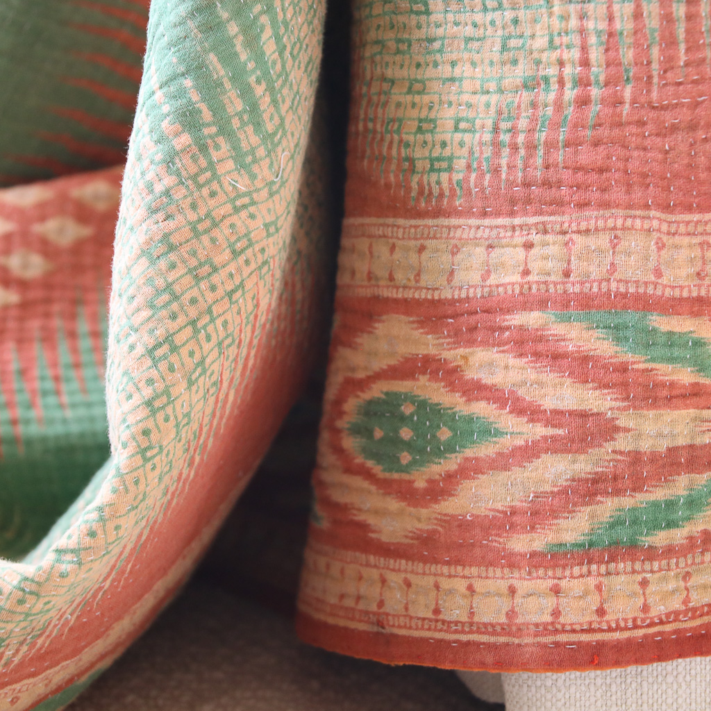 Fern Kantha, Indian hand block print fabric. Block print fabric, vintage kantha, vintage textiles, indian textiles, Indian kantha, shenouk, Bengali blankets